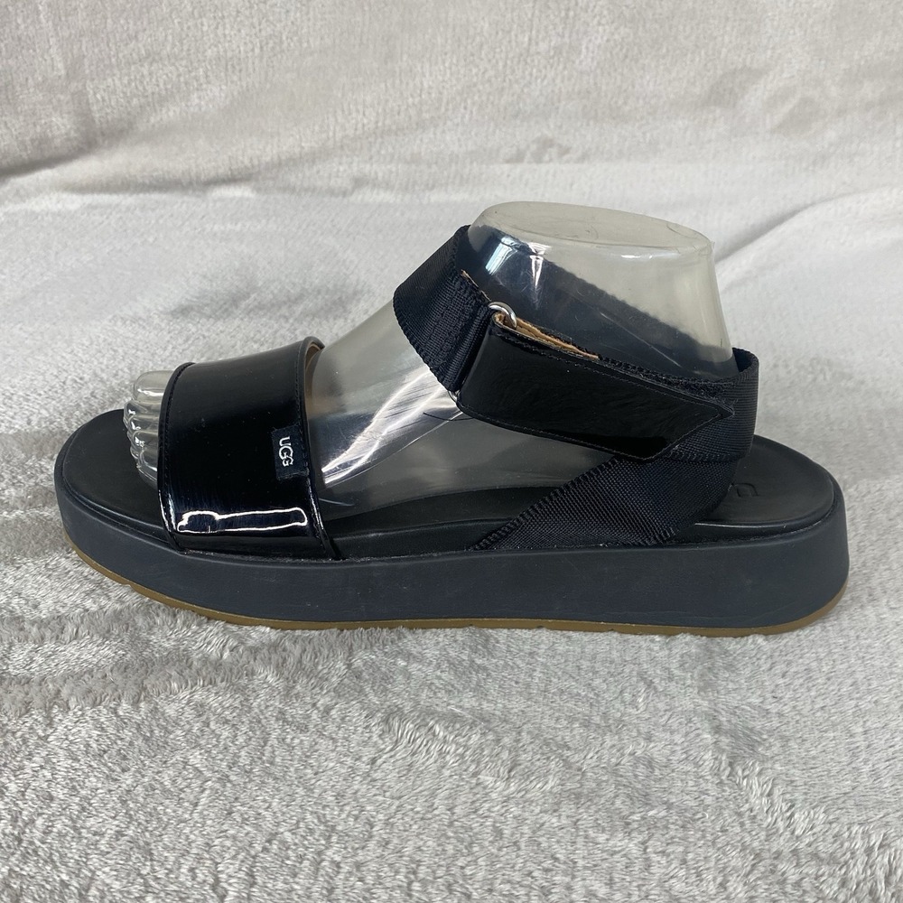 UGG Lennox Strappy Flat Sandals Womens Size 10 Black Patent Leather NEW - Picture 2 of 11